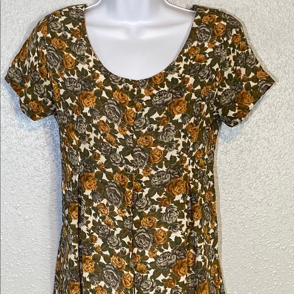 VNTG 90’s Express Casual Floral Scoop Neck Crop Jumpsuit in Orange and Green - Picture 4 of 7